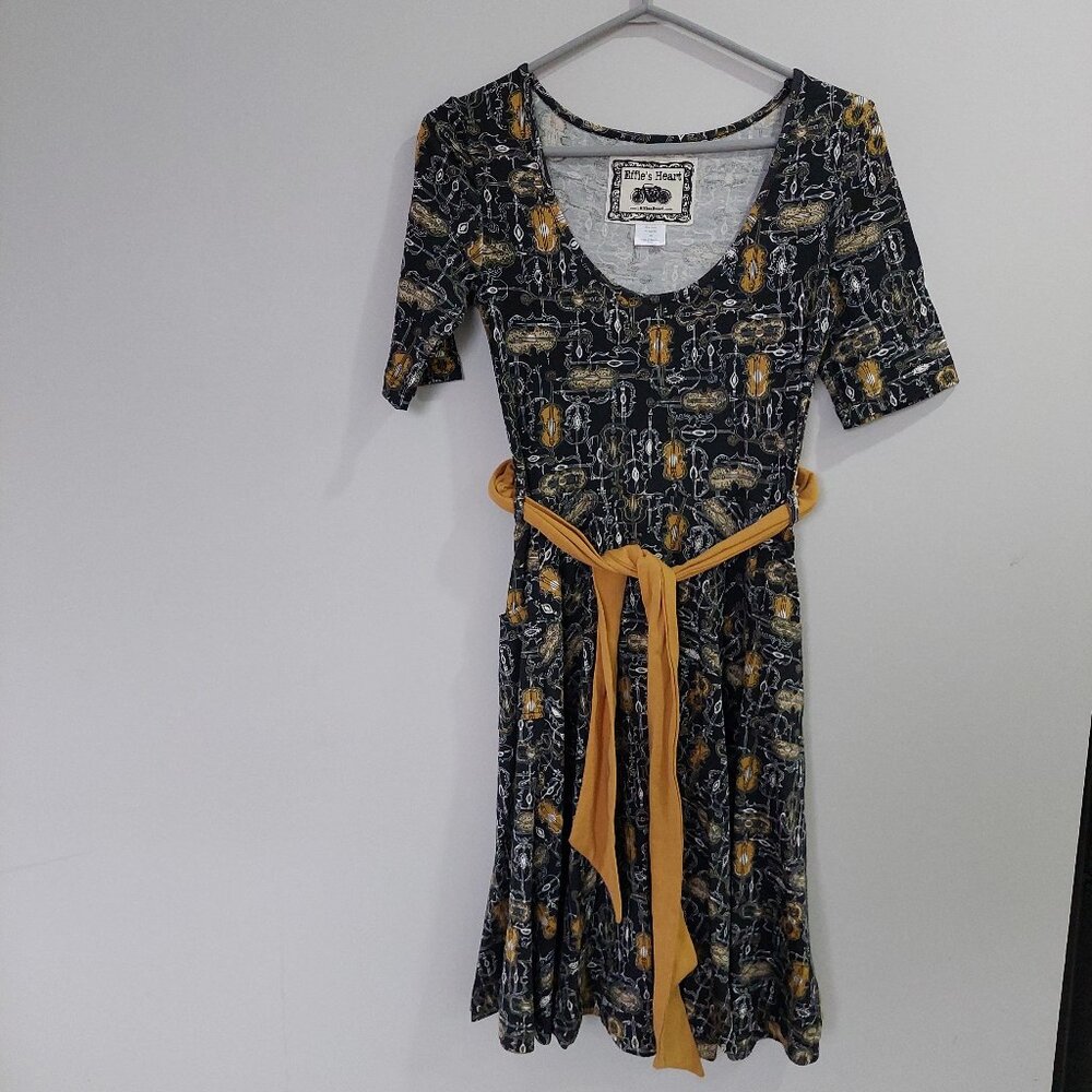 Effie's Heart Musical Instrument Patterned  Rachel dress a Tie Waist Size XS